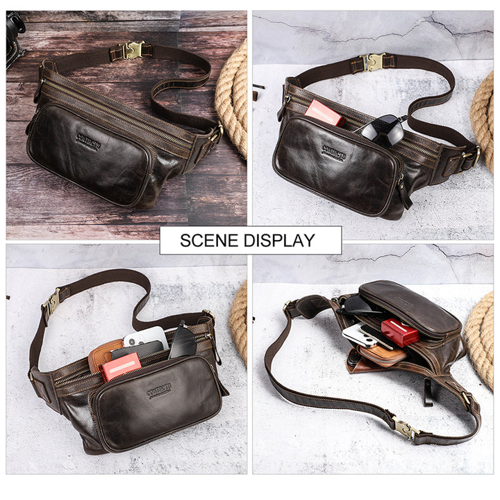 CONTACT'S Cow Leather Casual Chest Bag Small Phone Pouch Travel Fanny Pack Luxury Brand Male Crossbody Bag Vintage Men Waist Bag freeshipping - Etreasurs