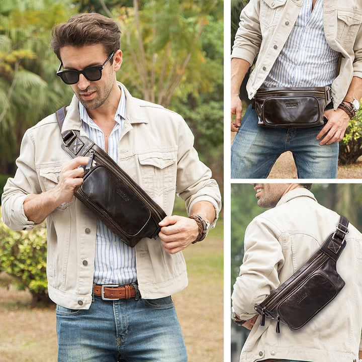 CONTACT'S Cow Leather Casual Chest Bag Small Phone Pouch Travel Fanny Pack Luxury Brand Male Crossbody Bag Vintage Men Waist Bag freeshipping - Etreasurs