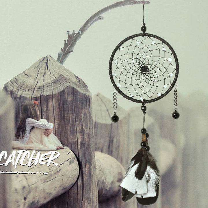 Original silver gray dream catcher 2 ring Indian feather hanging art gifts to bestie friends creative valentine's day gifts freeshipping - Etreasurs