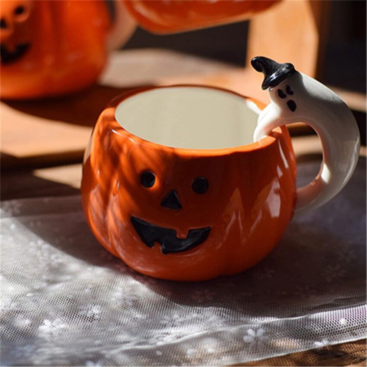 Creative Pumpkin Coffee Cup Ceramic Breakfast Milk Cup Afternoon Tea Cup European Halloween Style Water Cafe Cup with Handle freeshipping - Etreasurs