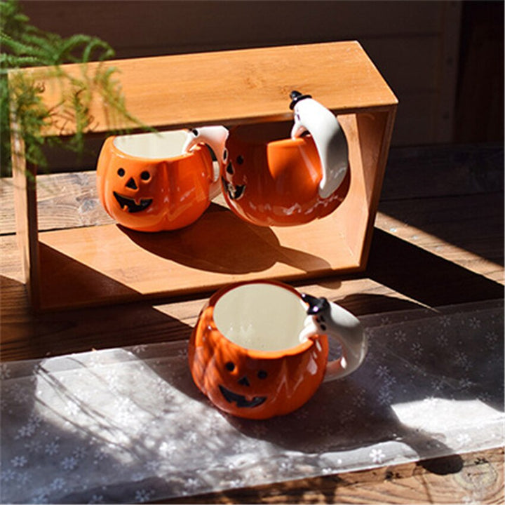 Creative Pumpkin Coffee Cup Ceramic Breakfast Milk Cup Afternoon Tea Cup European Halloween Style Water Cafe Cup with Handle freeshipping - Etreasurs