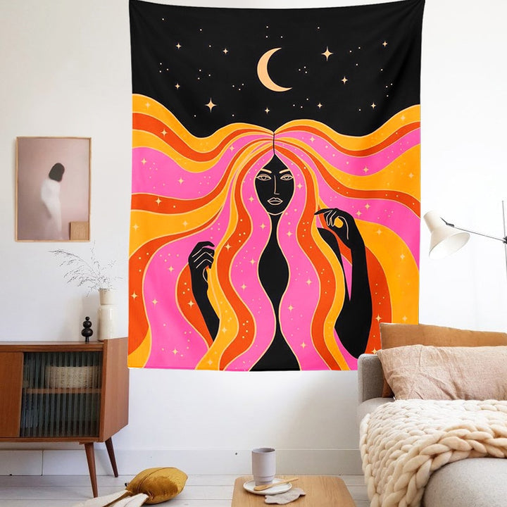 Indian Moon Phase Girl Mandala Tapestry Wall Hanging Boho Decor Macrame Hippie Witchcraft Tapiz Wall Decoration Decoration Mural freeshipping - Etreasurs