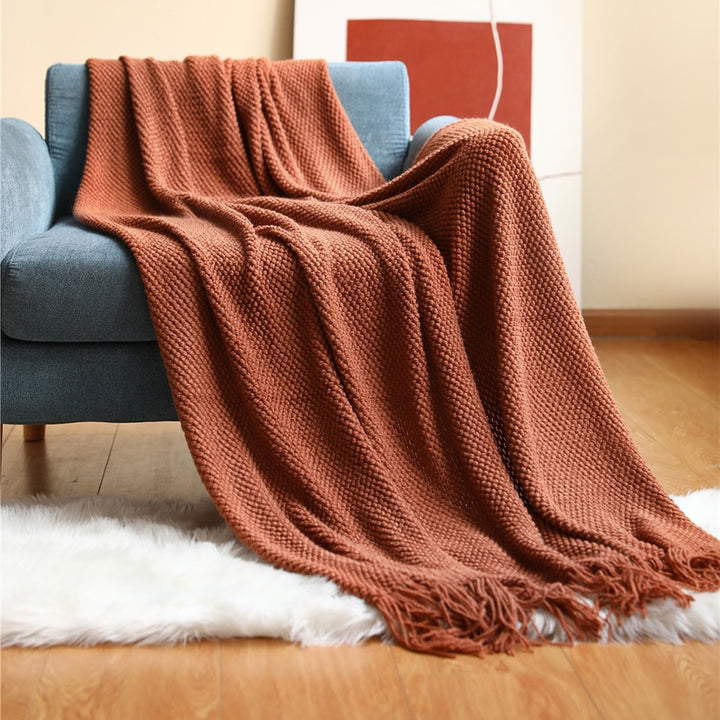 Textile City Home Decorative Thickened Knitted Blanket Corn Grain Waffle Embossed Winter Warm Tassels Throw Bedspread 130x240cm freeshipping - Etreasurs