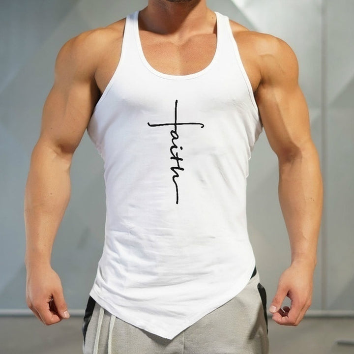 Gym Tank Top Men Letter Printing Faith Shirt Fitness Clothing Mens Summer Sports Casual Slim Graphic Tees Shirts Vest Tops freeshipping - Etreasurs