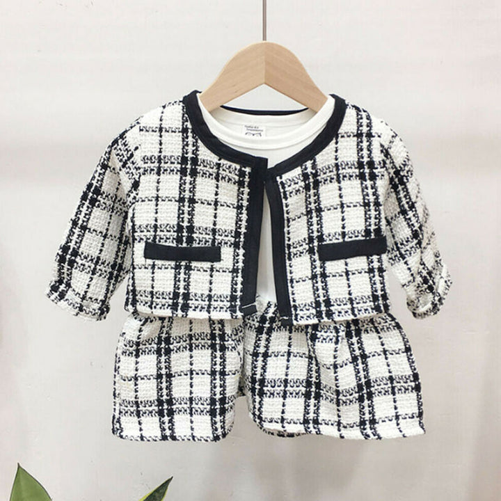 2Pcs Autumn Winter Party Kids Clothes For Baby Girl Fashion Pageant Plaid Coat Tutu Dress Outfits Suit Toddler Girl Clothing Set freeshipping - Etreasurs