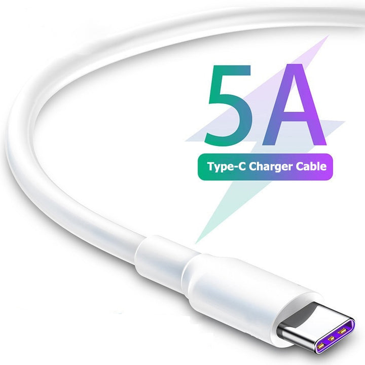 Fast Charge 5A USB Type C Cable For Samsung S20 S9 S8 Xiaomi Huawei P30 Pro Mobile Phone Charging Wire White Blcak Cable freeshipping - Etreasurs