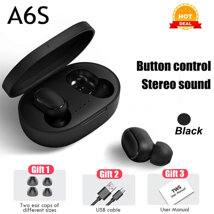 PJD A6S Plus TWS Wireless Bluetooth Headsets Earphones Stereo Headphones Sport Noise Cancelling Mini Earbuds for All Smart Phone freeshipping - Etreasurs