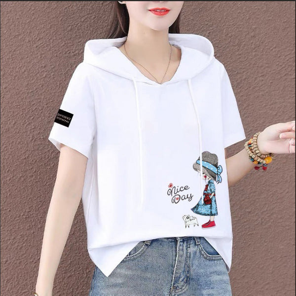 Cotton short-sleeved sweater female large size loose 2021 summer new Korean version of the trend fashion hooded T-shirt on clothes freeshipping - Etreasurs