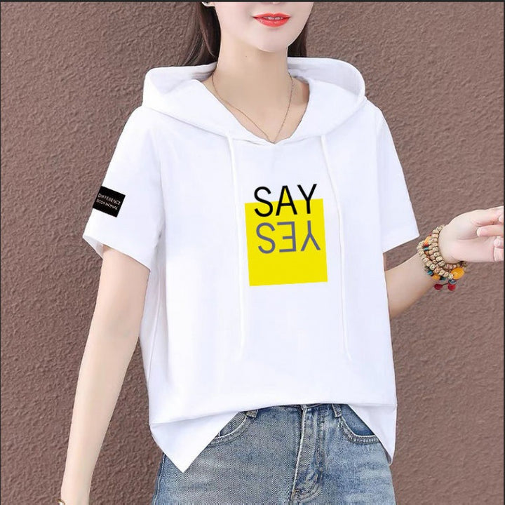 Cotton short-sleeved sweater female large size loose 2021 summer new Korean version of the trend fashion hooded T-shirt on clothes freeshipping - Etreasurs