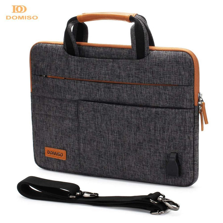 DOMISO10 13 14 15.6 17.3 Inch Multi-Functional Laptop Sleeve Business Briefcase Messenger Bag with USB Charging Port Brown Grey freeshipping - Etreasurs