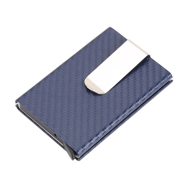 Business Aluminum Wallet Automatic Slide Card Case Carbon Fiber PU Leather Metal ID Credit Card Holder Clip freeshipping - Etreasurs