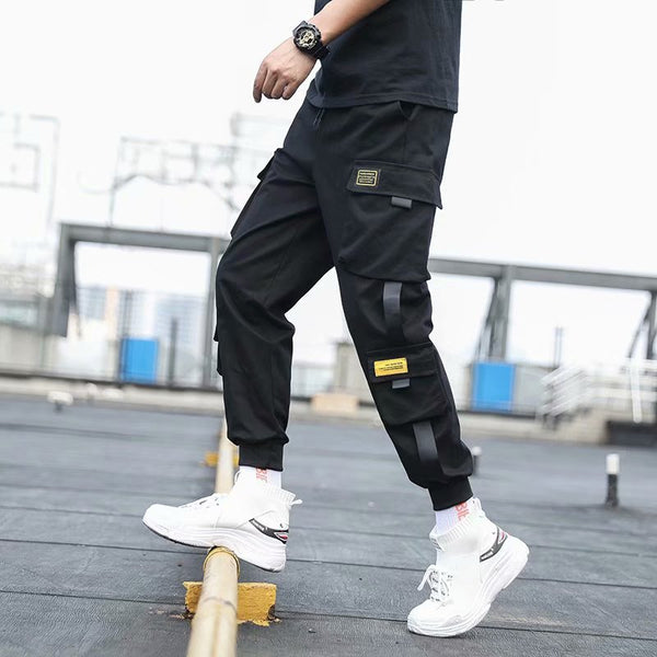 Men's Side Pockets Cargo Harem Pants 2020 Ribbons Black Hip Hop Casual Male Joggers Trousers Fashion Casual Streetwear Pants freeshipping - Etreasurs