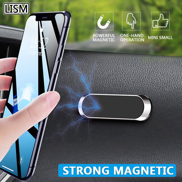 LISM Magnetic Car Phone Holder Dashboard Mini Strip Shape Stand For iPhone Samsung Xiaomi Metal Magnet GPS Car Mount for Wall freeshipping - Etreasurs