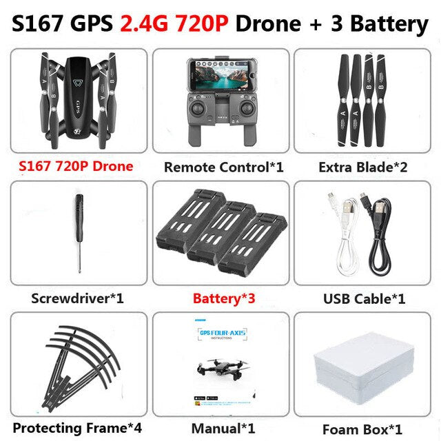 S167 Foldable Profissional Drone with Camera 4K HD Selfie 5G GPS WiFi FPV Wide Angle RC Quadcopter Helicopter Toy E520S SG900-S freeshipping - Etreasurs