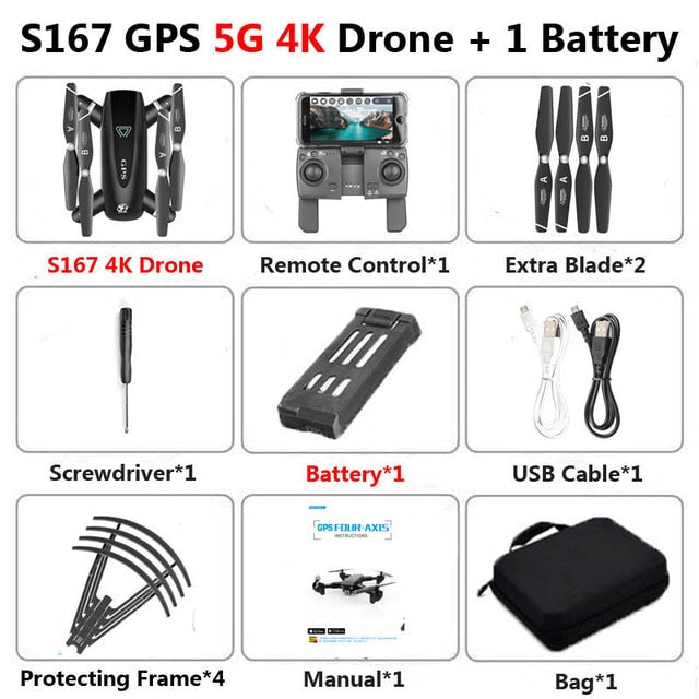 S167 Foldable Profissional Drone with Camera 4K HD Selfie 5G GPS WiFi FPV Wide Angle RC Quadcopter Helicopter Toy E520S SG900-S freeshipping - Etreasurs