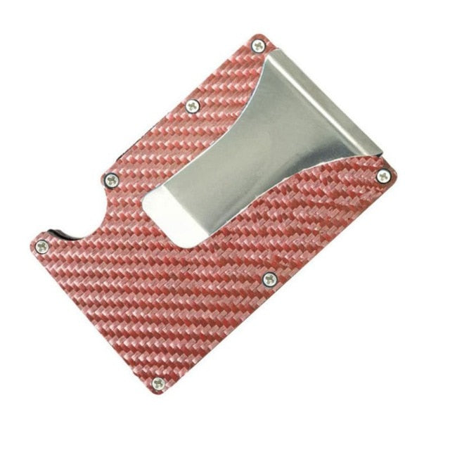 Business Aluminum Wallet Automatic Slide Card Case Carbon Fiber PU Leather Metal ID Credit Card Holder Clip freeshipping - Etreasurs