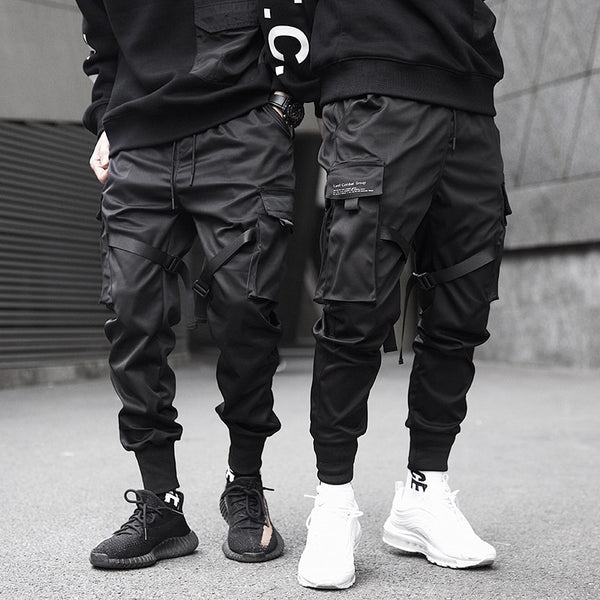 Men Cargo Pants Black Ribbons Block Multi-Pocket 2020 Harem Joggers Harajuku Sweatpant Hip Hop Casual Male Trousers freeshipping - Etreasurs