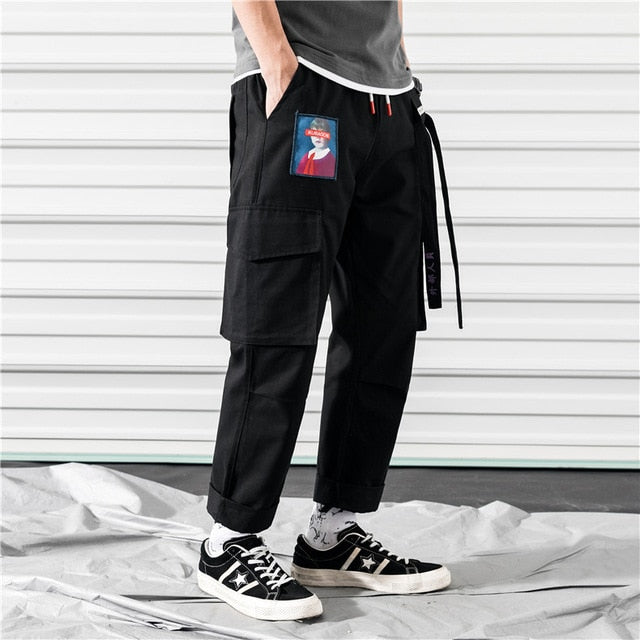 Men Cargo Pants Black Ribbons Block Multi-Pocket 2020 Harem Joggers Harajuku Sweatpant Hip Hop Casual Male Trousers freeshipping - Etreasurs