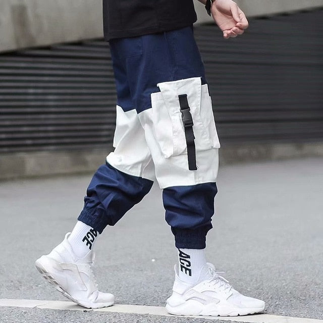 Men Cargo Pants Black Ribbons Block Multi-Pocket 2020 Harem Joggers Harajuku Sweatpant Hip Hop Casual Male Trousers freeshipping - Etreasurs