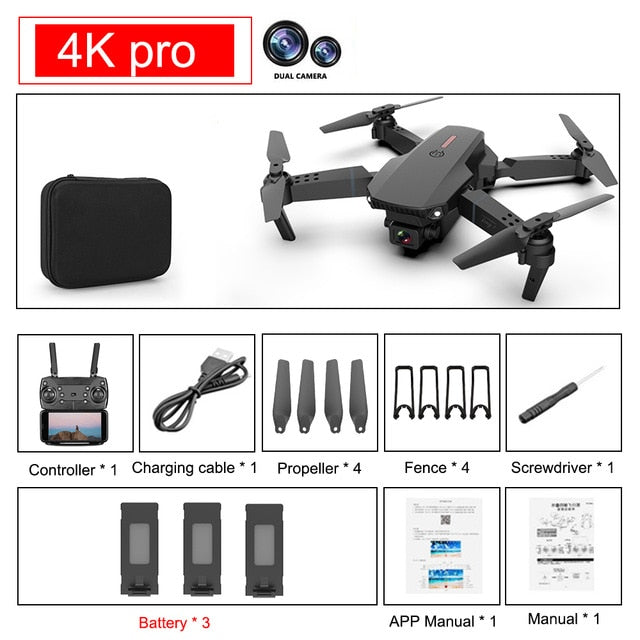 SHAREFUNBAY E88 pro drone 4k HD dual camera visual positioning 1080P WiFi  fpv drone  height preservation rc quadcopter freeshipping - Etreasurs