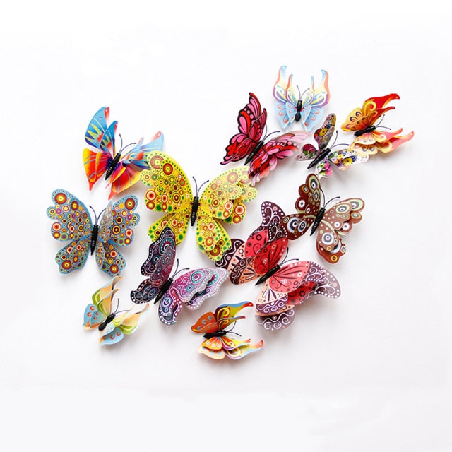 12Pcs DIY Lifelike 3D Multicolor Butterfly Magnet Fridge Magnet Wall Stickers Kids Baby Rooms Kitchen Home Decoration Free Glue freeshipping - Etreasurs