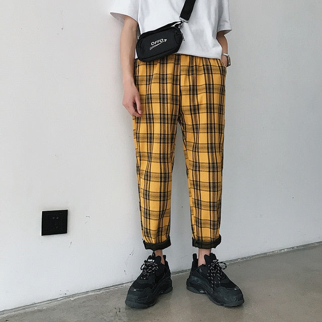 LAPPSTER Streetwear Yellow Plaid Pants Men Joggers 2020 Man Casual Straight Harem Pants Men Korean Hip Hop Track Pants Plus Size freeshipping - Etreasurs