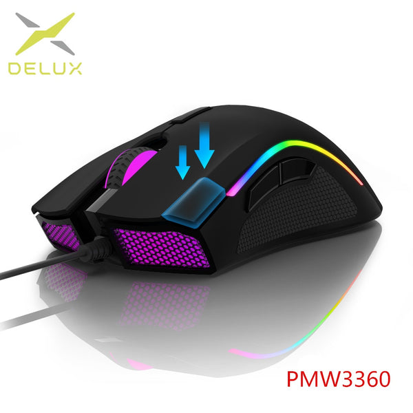 Delux M625 PMW3360 Sensor Gaming Mouse 12000DPI 7 Programmable Buttons RGB Backlight Wired Mice with Fire Key For FPS Gamer freeshipping - Etreasurs