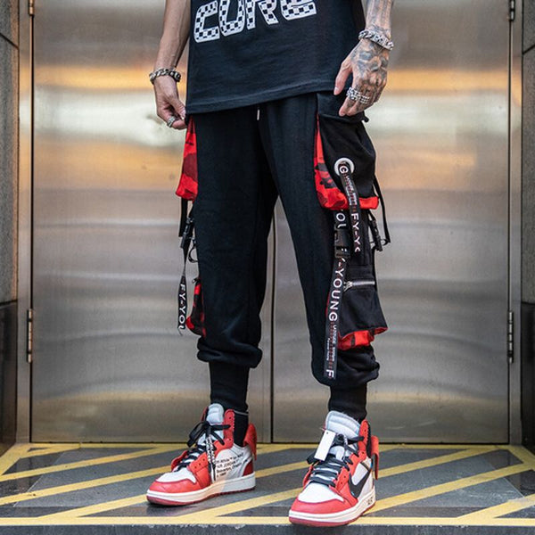 Men Hip Hop Black Cargo Pants joggers Sweatpants Overalls Men Ribbons Streetwear Harem Pants Women Fashions Trousers freeshipping - Etreasurs