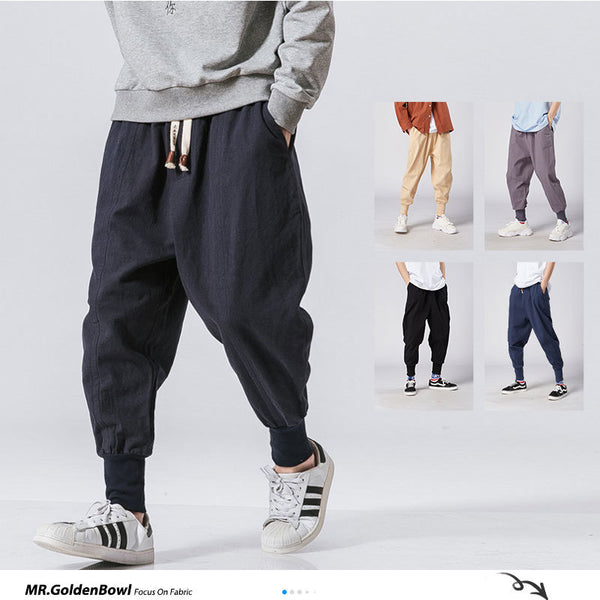 MrGoldenBowl Store Men Harem Pants Japanese Casual Cotton Linen Trouser Man Jogger Pants Chinese Baggy Pants freeshipping - Etreasurs