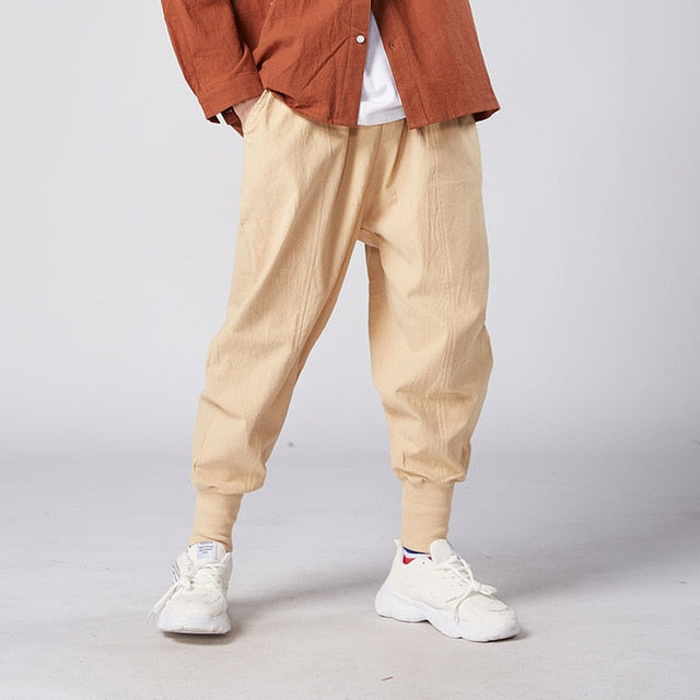 MrGoldenBowl Store Men Harem Pants Japanese Casual Cotton Linen Trouser Man Jogger Pants Chinese Baggy Pants freeshipping - Etreasurs
