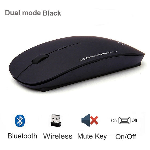 Bluetooth 5.0 + 2.4Ghz Wireless Dual Mode 2 In 1 Cordless Mouse 1600 DPI Ultra-thin Ergonomic Portable Optical Mice freeshipping - Etreasurs