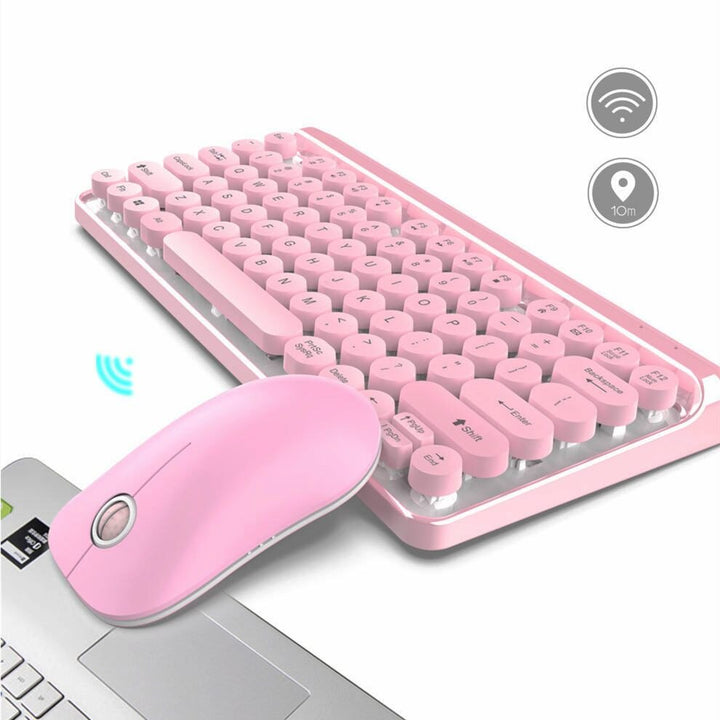 Wireless Gaming Computer Keyboard Mouse Combo 77 Keys Small Ergonomic PC Gamer Keybord USB Mause Kit Set Round Keycaps Pink Girl freeshipping - Etreasurs