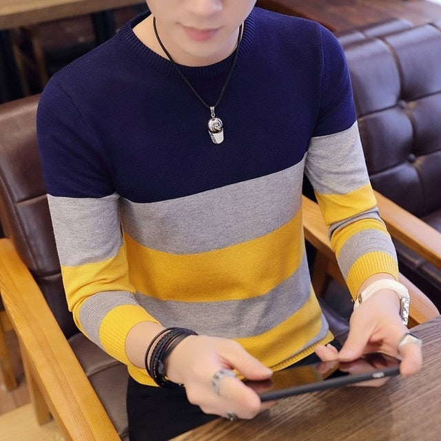 Korea Grey Sweaters And Pullovers Men Long Sleeve Knitted Sweater High Quality Winter Pullovers Homme Warm Navy Coat 3xl Newest freeshipping - Etreasurs