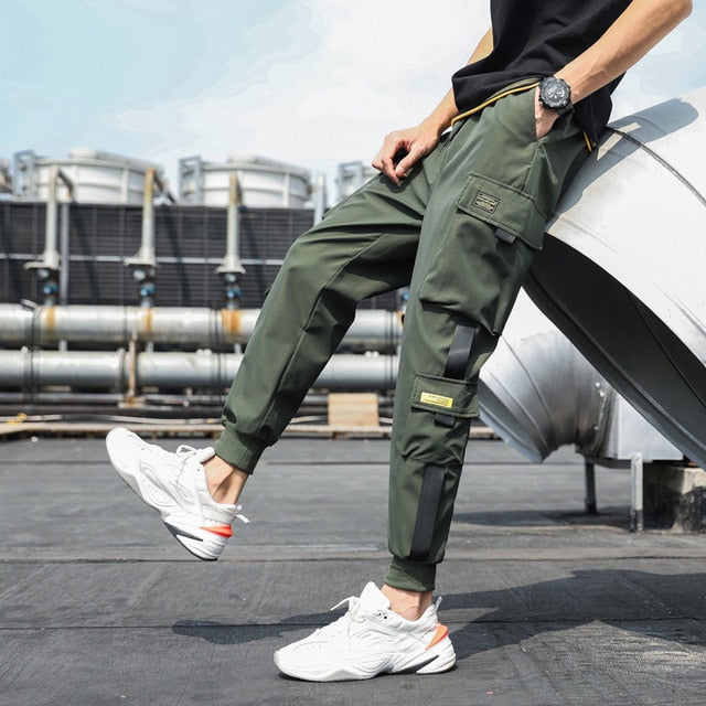 Men's Side Pockets Cargo Harem Pants 2020 Ribbons Black Hip Hop Casual Male Joggers Trousers Fashion Casual Streetwear Pants freeshipping - Etreasurs