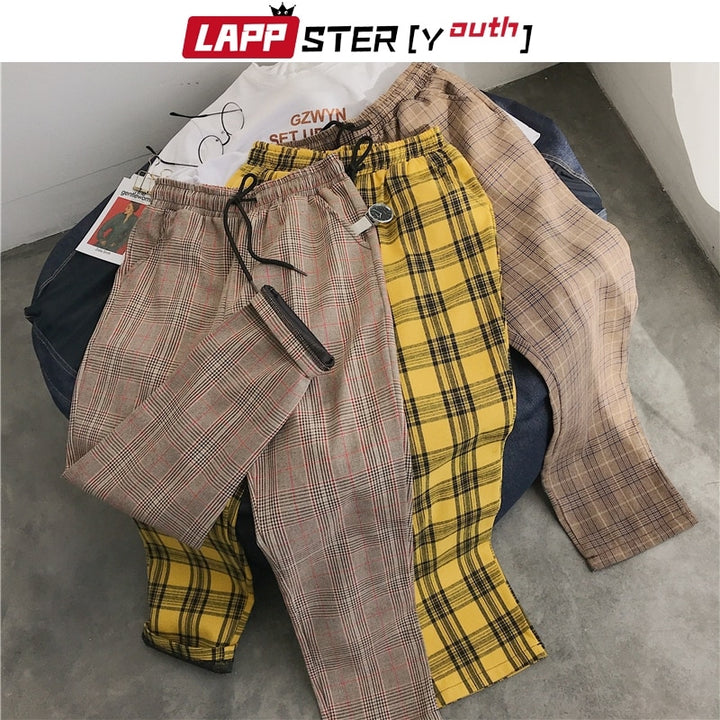 LAPPSTER-Youth Streetwear Black Plaid Pants Men Joggers 2020 Mens Straight Harem Pants Men Korean Hip Hop Trousers Plus Size freeshipping - Etreasurs