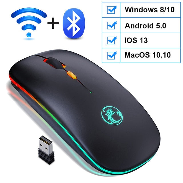 Wireless Mouse RGB Bluetooth Computer Mouse Silent Rechargeable Ergonomic Mause With LED Backlit USB Optical Mice For PC Laptop freeshipping - Etreasurs