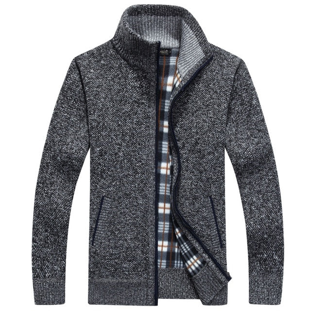 2020 Autumn Winter Men's Sweater Coat Faux Fur Wool Sweater Jackets Men Zipper Knitted Thick Coat Warm Casual Knitwear Cardigan freeshipping - Etreasurs