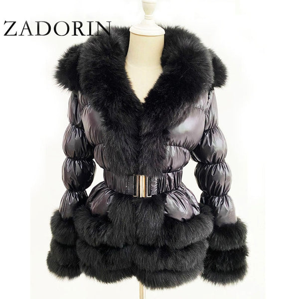 ZADORIN 2020 Winter Warm Detachable Down Jacket Women Furry FAUX Fur Collar White Duck Down Jacket Winter Down Coat With Hooded freeshipping - Etreasurs