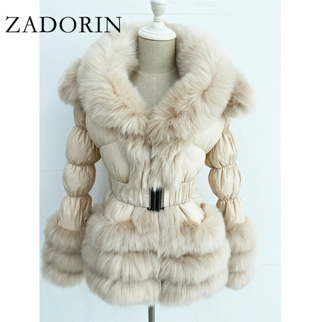 ZADORIN 2020 Winter Warm Detachable Down Jacket Women Furry FAUX Fur Collar White Duck Down Jacket Winter Down Coat With Hooded freeshipping - Etreasurs