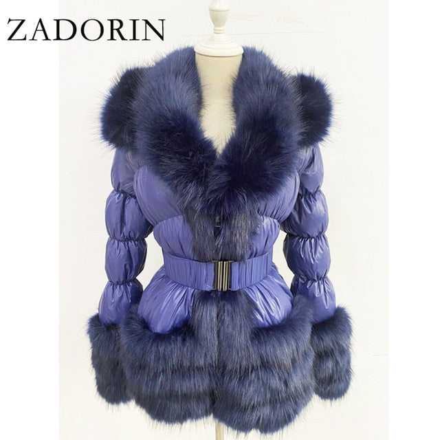 ZADORIN 2020 Winter Warm Detachable Down Jacket Women Furry FAUX Fur Collar White Duck Down Jacket Winter Down Coat With Hooded freeshipping - Etreasurs