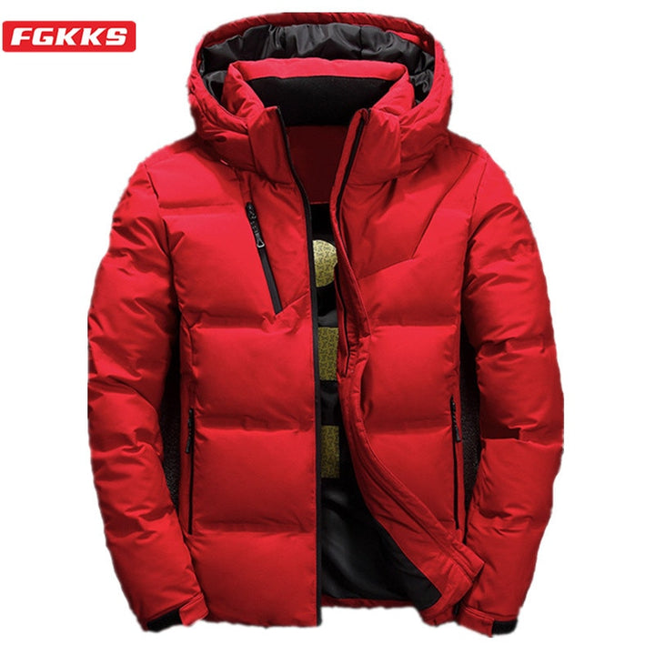 FGKKS Quality Brand Men Down Jacket Slim Thick Warm Solid Color Hooded Coats Fashion Casual Down Jackets Male freeshipping - Etreasurs