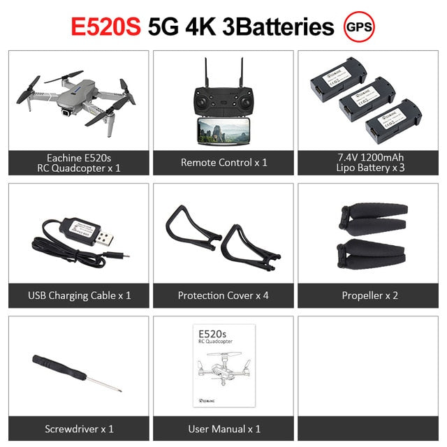 Eachine E520S RC Quadcopter Drone Helicopter with 4K Profesional HD Camera 5G WIFI FPV Racing GPS Wide Angle Foldable Toys RTF freeshipping - Etreasurs