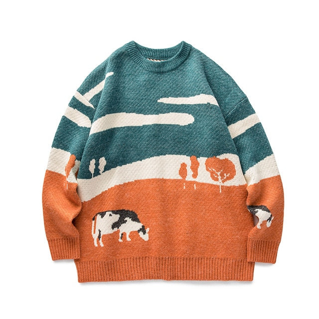 LAPPSTER-Youth Men Cows Vintage Winter Sweaters 2020 Pullover Mens O-Neck Korean Fashions Sweater Women Casual Harajuku Clothes freeshipping - Etreasurs