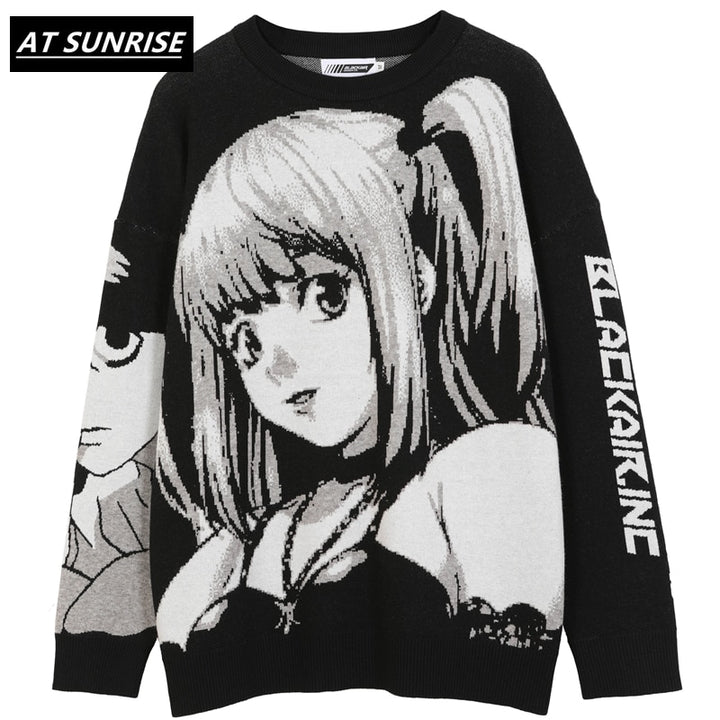 Mens Hip Hop Streetwear Harajuku Sweater Vintage Retro Japanese Style Anime Girl Knitted Sweater 2020 Autumn Cotton Pullover freeshipping - Etreasurs
