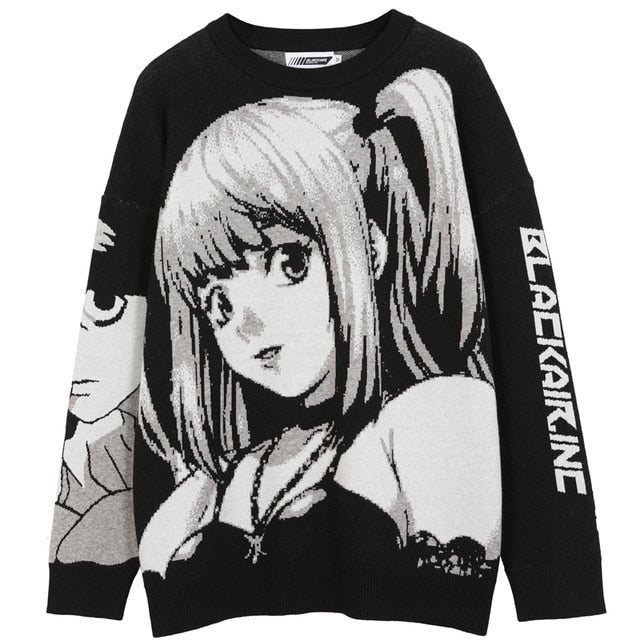 Mens Hip Hop Streetwear Harajuku Sweater Vintage Retro Japanese Style Anime Girl Knitted Sweater 2020 Autumn Cotton Pullover freeshipping - Etreasurs