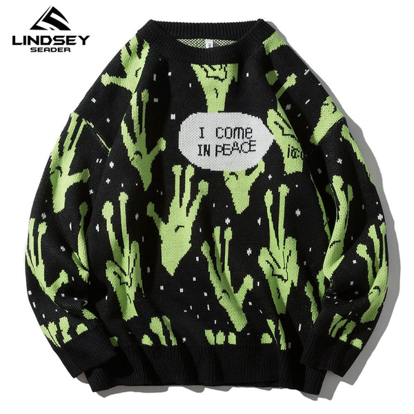 LINDSEY SEADER Sweater Men Jumpers Knitted Harajuku Alien Hip Hop Streetwear Men Knitwear Clothing Pullover Oversize Sweaters freeshipping - Etreasurs