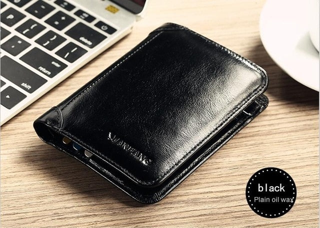 ManBang Male Genuine Leather Wallets Men Wallet Credit Business Card Holders Vintage Brown Leather Wallet Purses High Quality freeshipping - Etreasurs