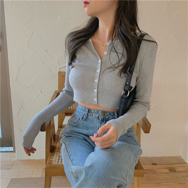 Korean Style O-neck Short Knitted Sweaters Women Thin Cardigan Fashion  Sleeve Sun Protection Crop Top Ropa Mujer freeshipping - Etreasurs