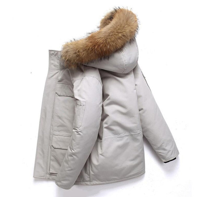 Dropshipping Winter Jacket Men White Duck Down Parkas Windproof Fur Hooded Collar Thicken Coat Thick Warm Down Jacket Male S-3XL freeshipping - Etreasurs