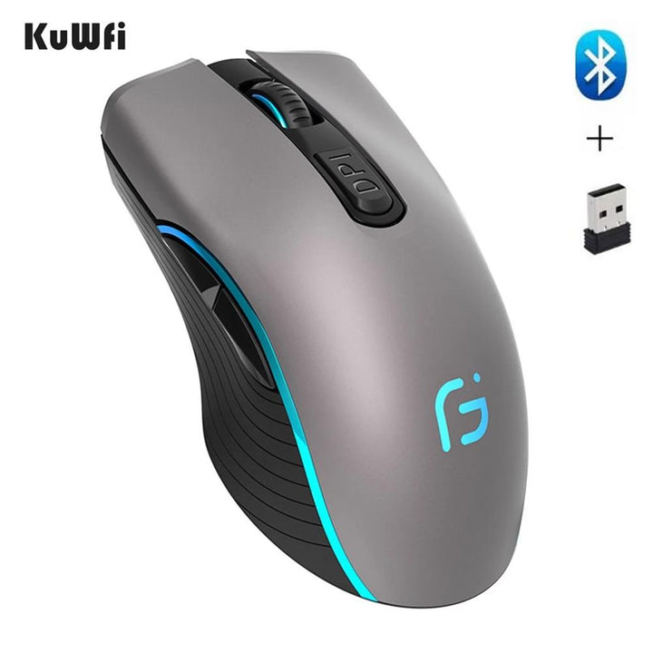 KuWFi Computer Mouse Bluetooth 4.0+ 2.4Ghz Wireless Dual Mode 2 In 1 Mouse 2400DPI Ergonomic Portable Optical Mice for PC/Laptop freeshipping - Etreasurs